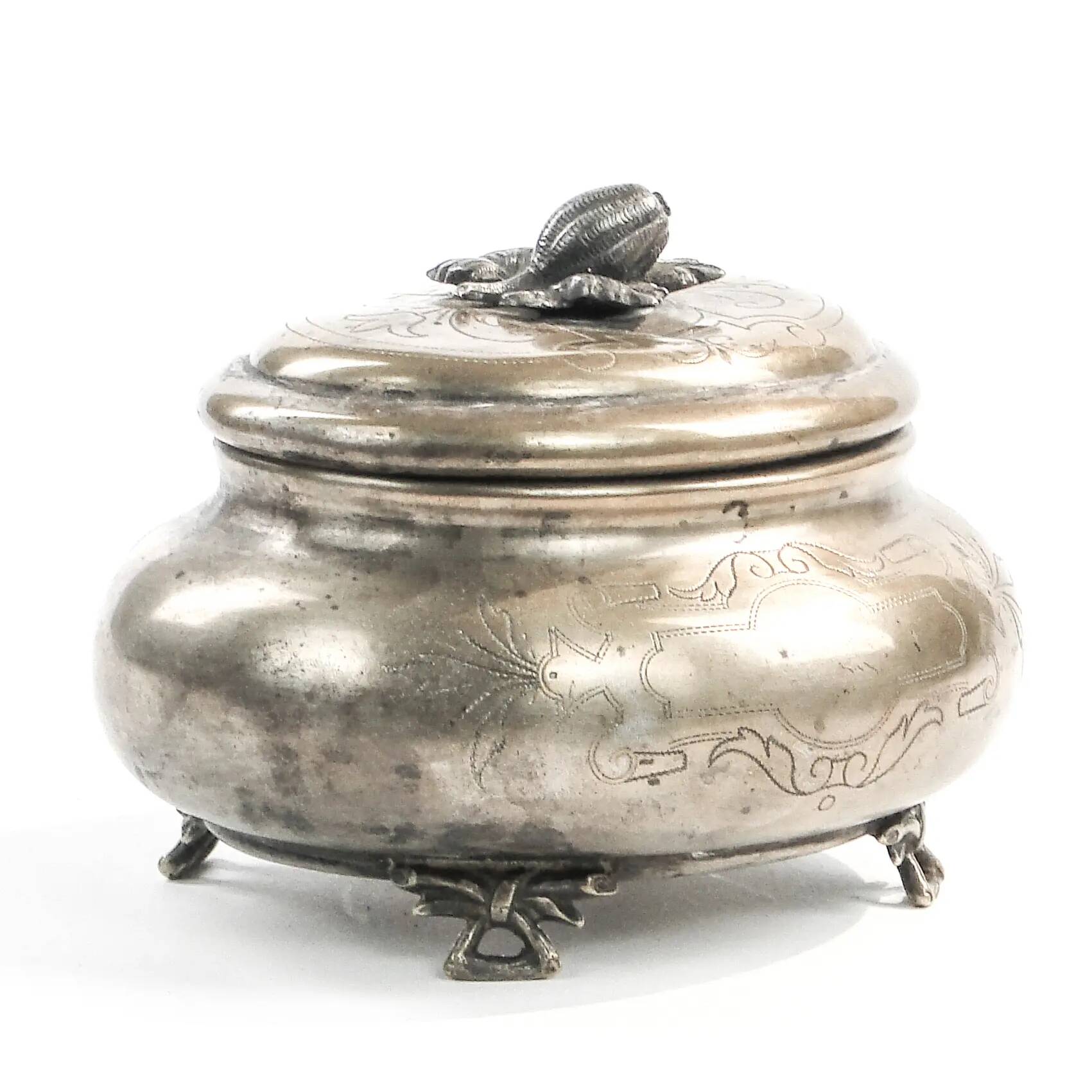 Eclectic elliptical sugar bowl, silver-plated brass, Austria, 19th century