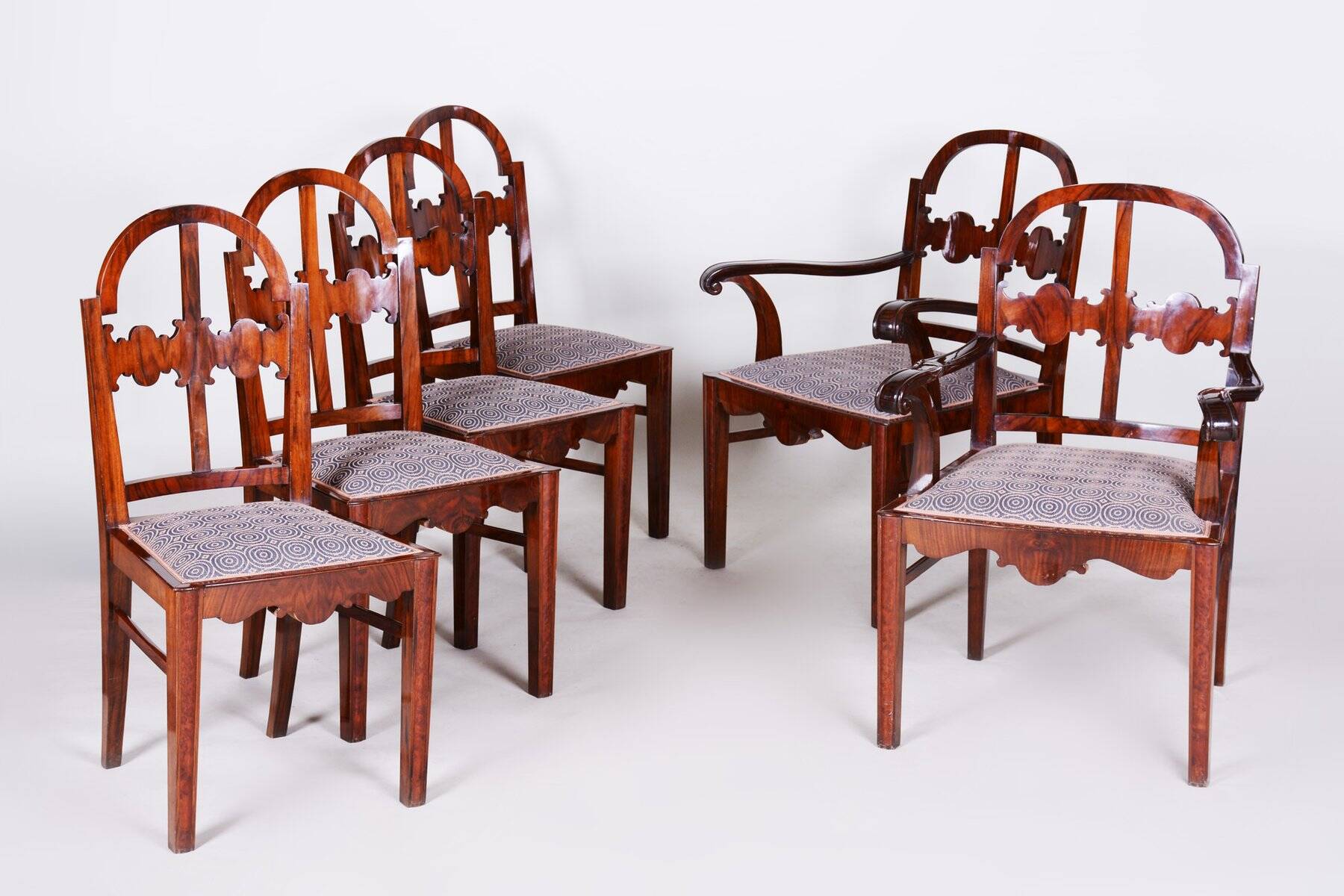 Art Deco Dinig Set in Caucasian Walnut, 1920s, Set of 7