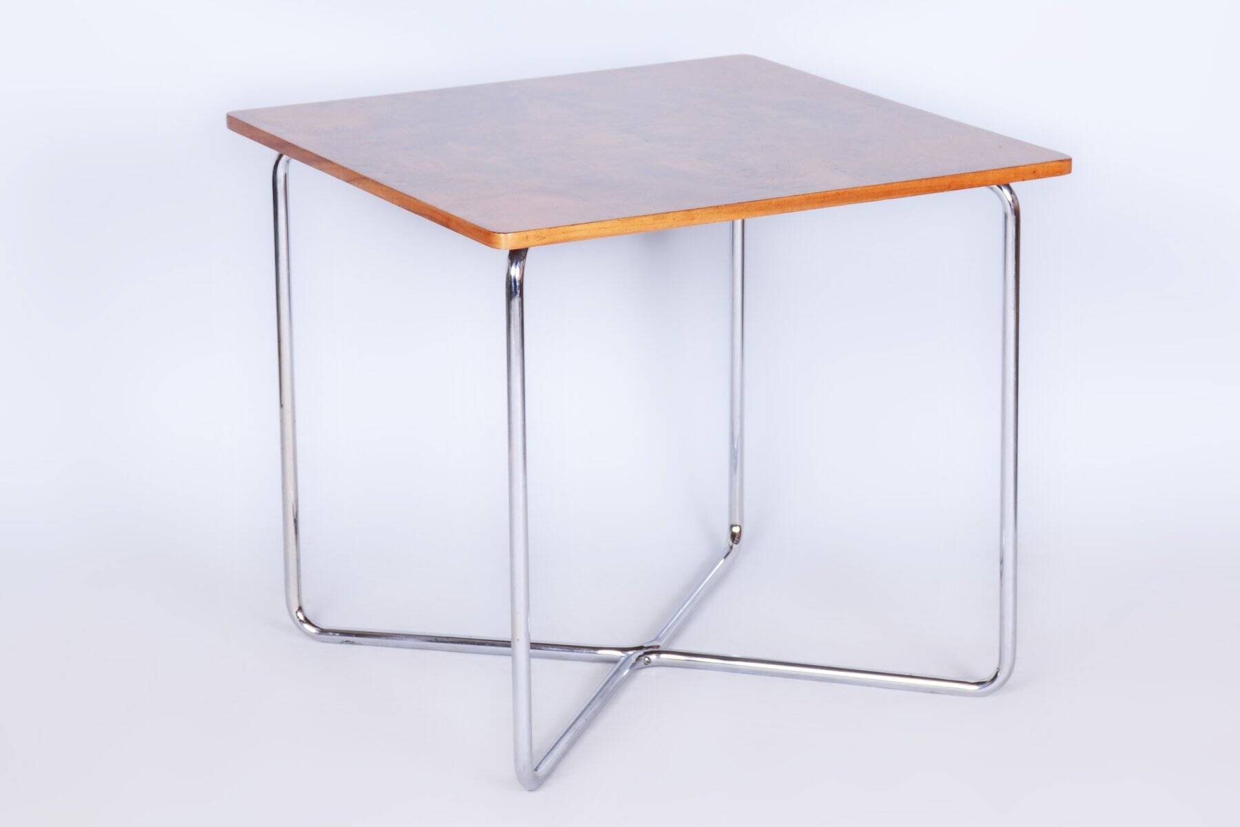 Bauhaus Table in Caucasian Walnut & Chrome attributed to Robert Slezák, Czech, 1930s