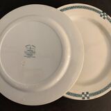 10 flat plates art deco Creil and Montereau model Nancy blue green gray