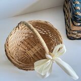 Set of 2 vintage rattan and rope baskets