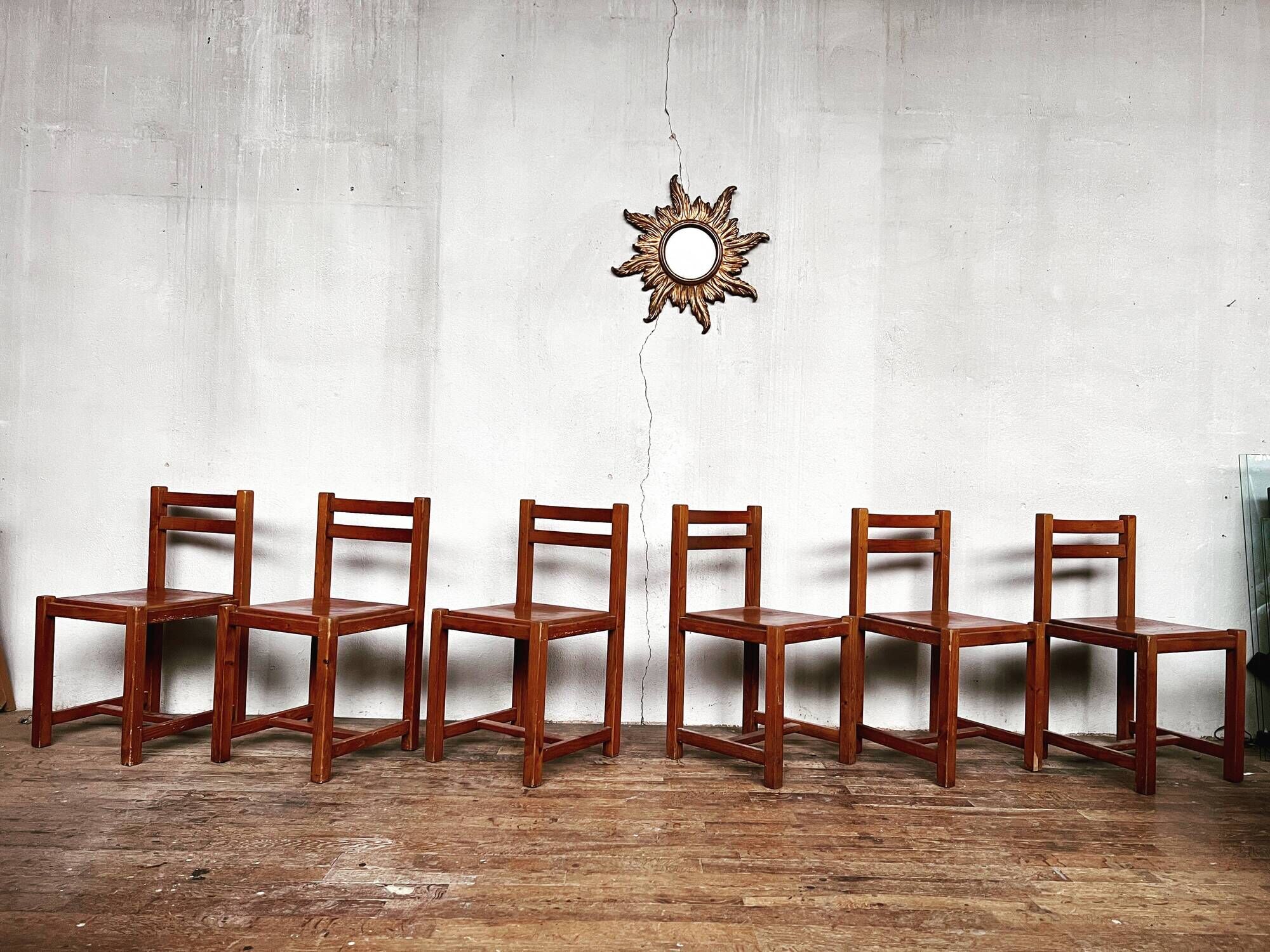 Series of 6 vintage wooden chairs 1960