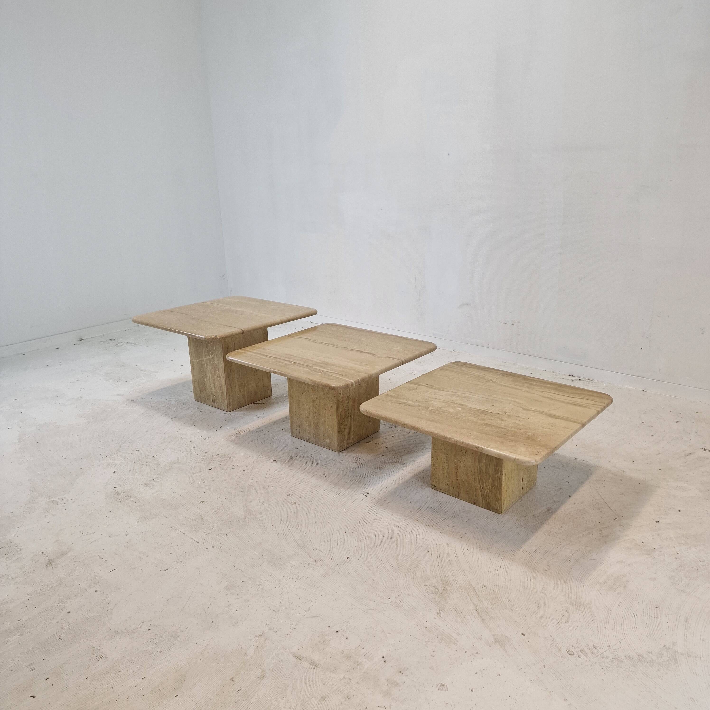 Set of 3 Italian Travertine Coffee or Side Tables, 1980s