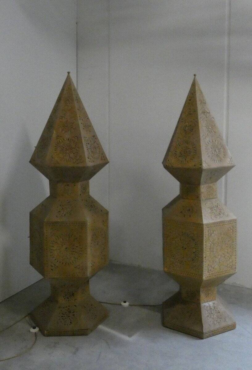 Large openwork metal floor lamps, Morocco, 1980s, set of 2