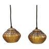Hanging lamps with a shade of what we can best describe as an amber/olive green glass shade.