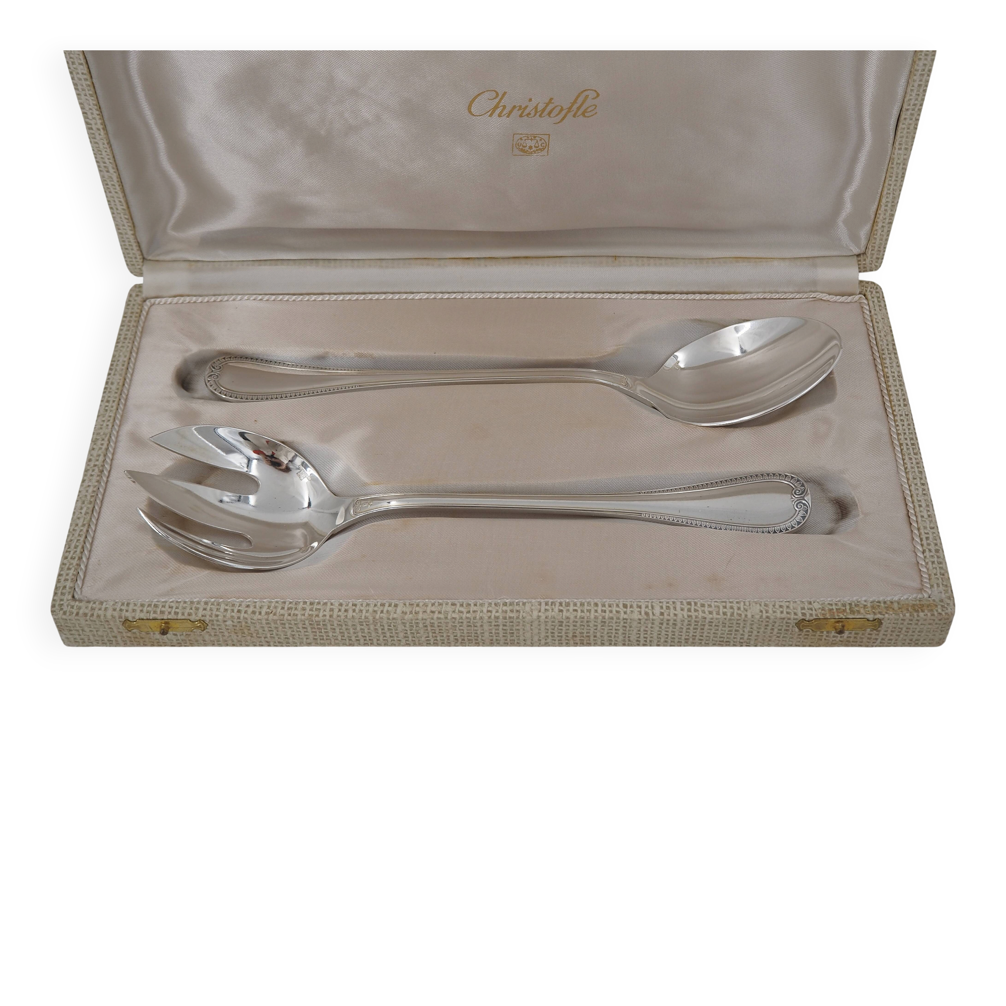 Christofle Malmaison, 2-piece salad serving set in silver-plated metal.