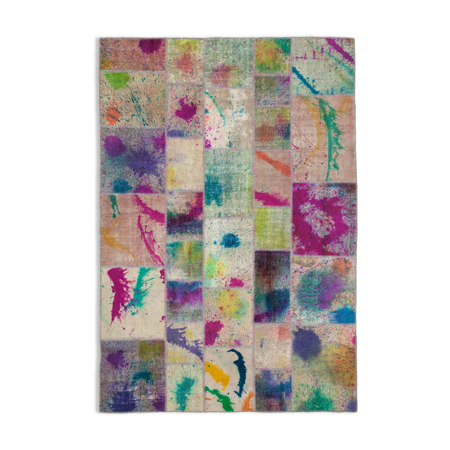Handmade turkish overdyed 205 cm x 302 cm multicolor patchwork carpet