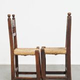 Set of 4 Antique Spanish Country Chairs with Woven Rattan Seats