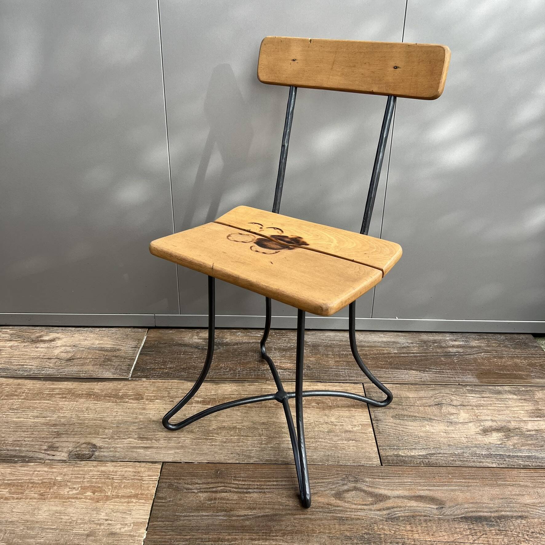 Small industrial chair, wood & metal
