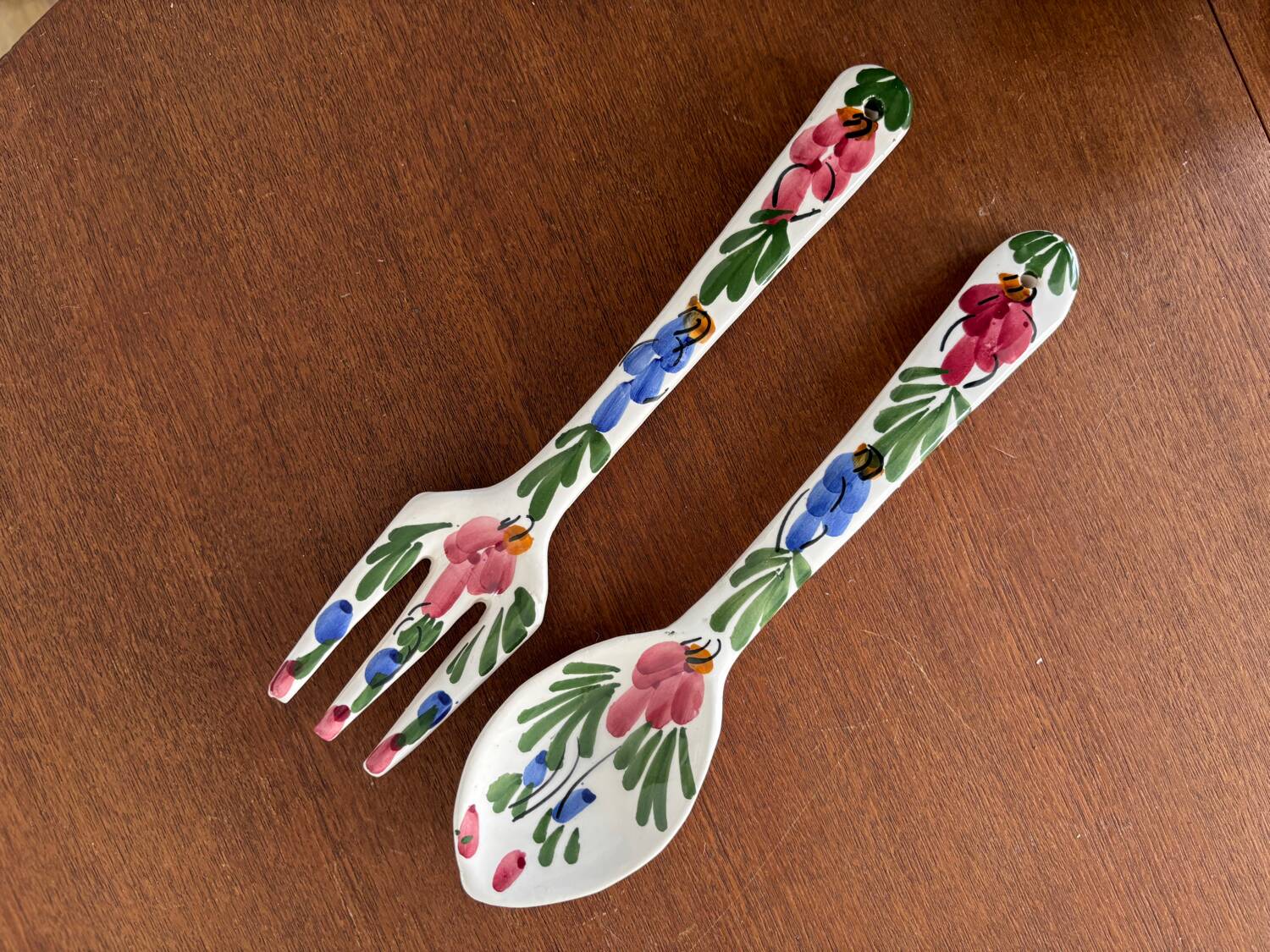 floral ceramic cutlery - vintage kitchen wall decor - set of