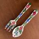 floral ceramic cutlery - vintage kitchen wall decor - set of