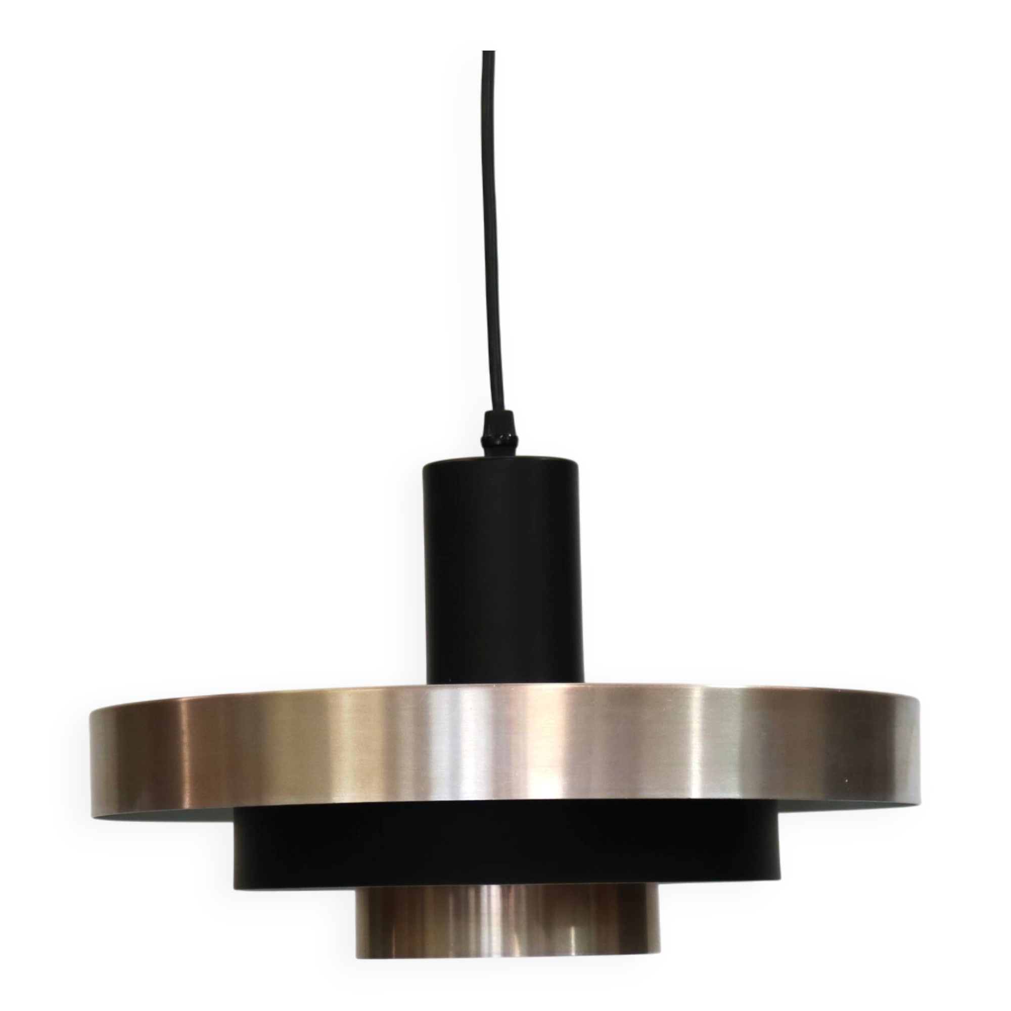 Vintage Danish Pendant Lamp – Champagne Aluminium & Black – Scandinavian