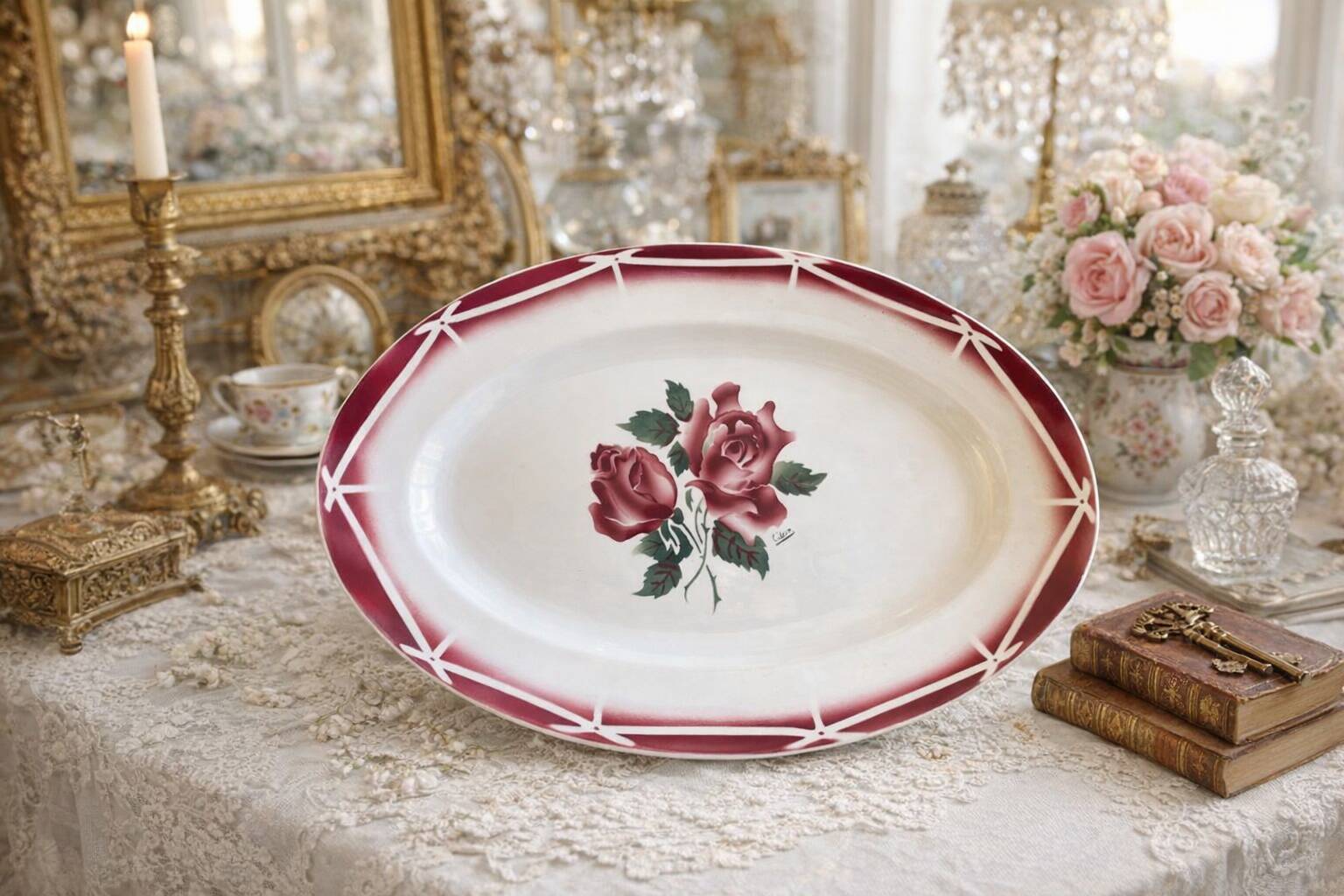 Antique serving dish in Sarreguemines earthenware.