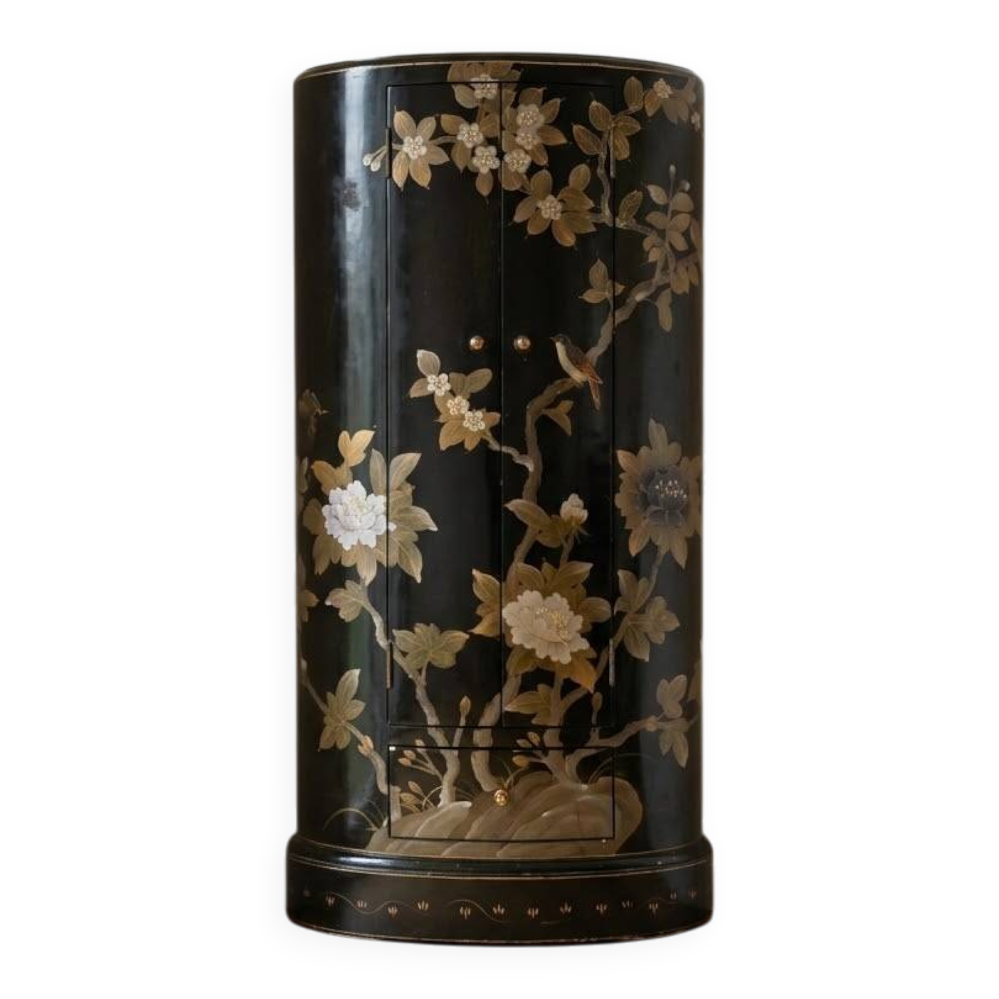 Black and gold lacquered Chinese storage furniture