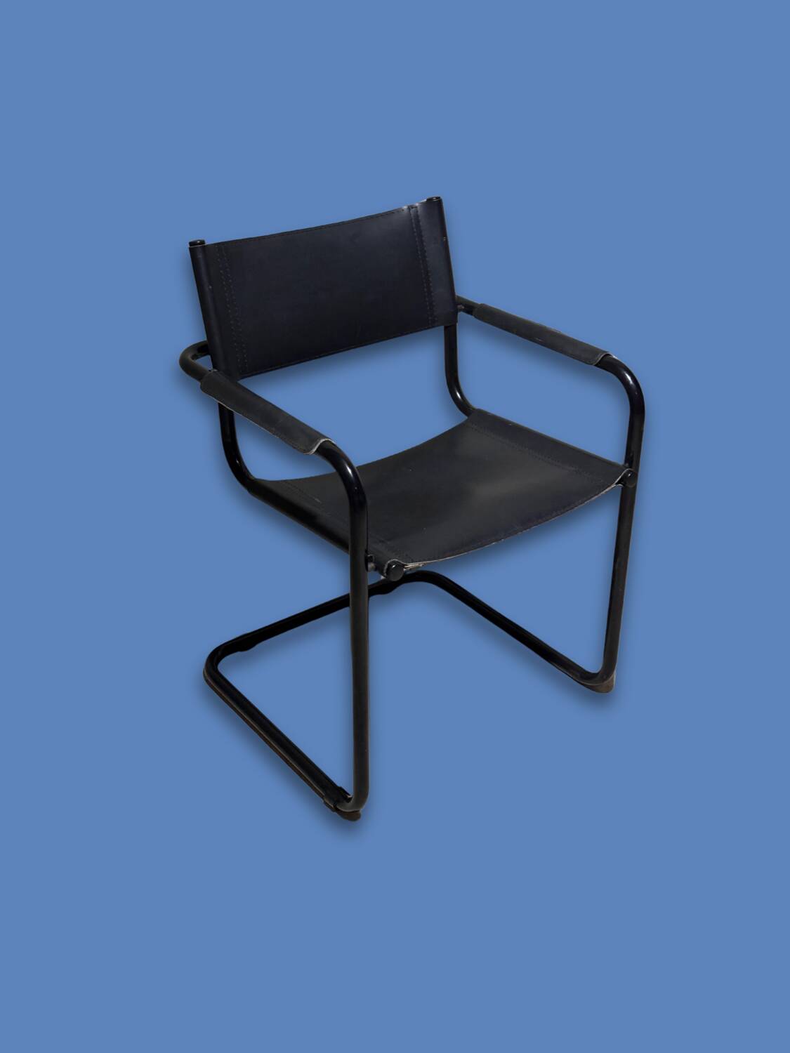 Bauhaus Cantilever Chair Black Leather on Black Chrome