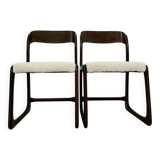 Set of 2 Baumann sled chairs in wood and terry fabric, 60s design