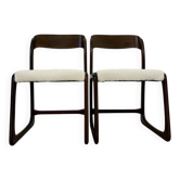 Lot de 2 chaises traineau Baumann en bois et tissu bouclette design années 60