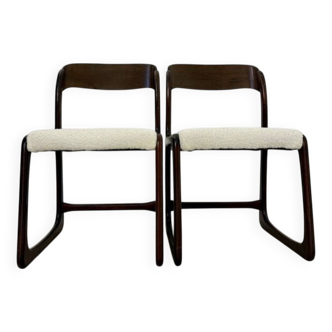 Lot de 2 chaises traineau Baumann en bois et tissu bouclette design années 60