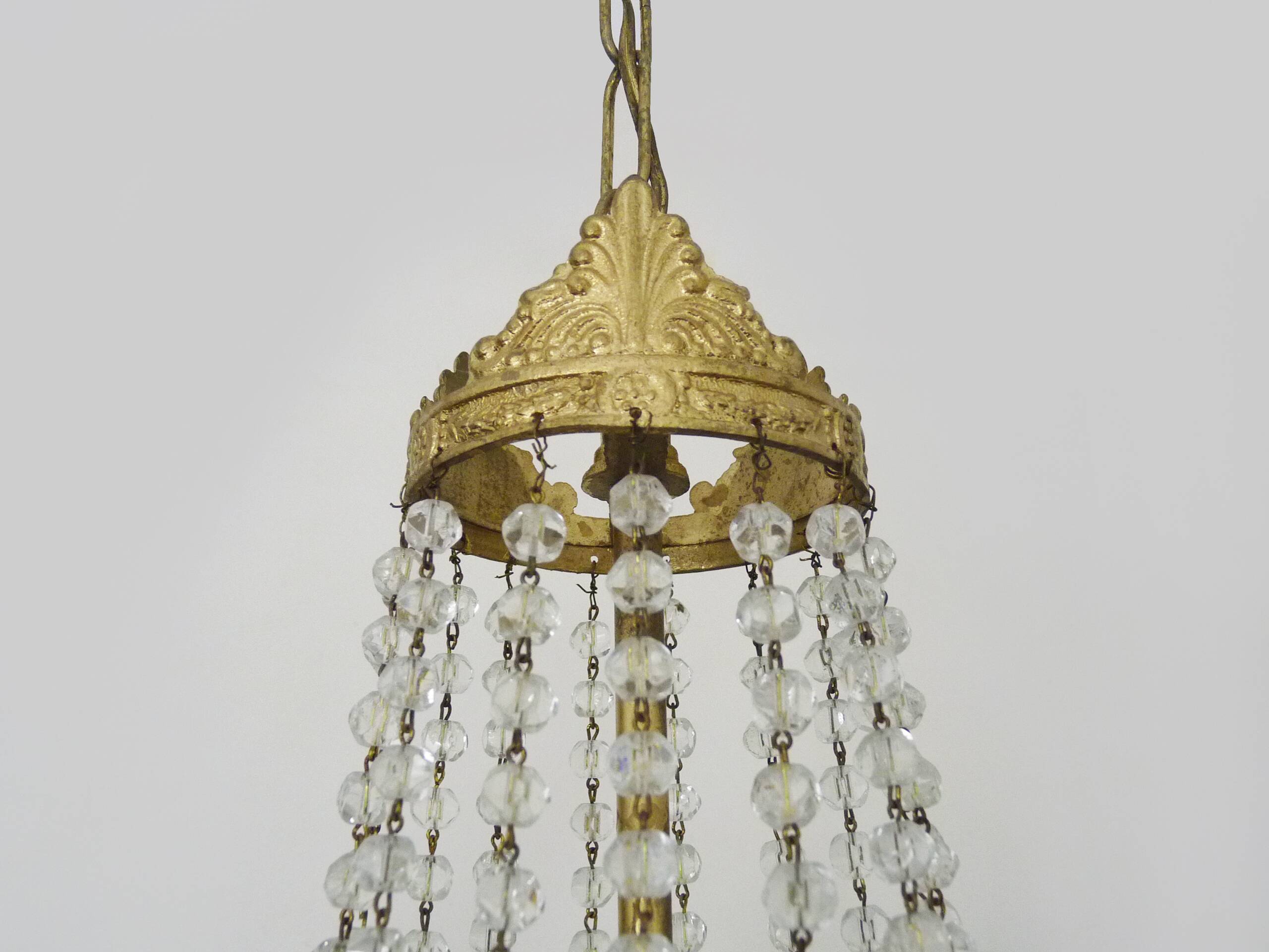 Vintage three-tiered balloon chandelier, glass pendants. 1970s.