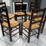 Suite of 6 brutalist straw chairs, 1940s