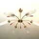 Golden brass chandelier 6 tulips red diamond tips 1950