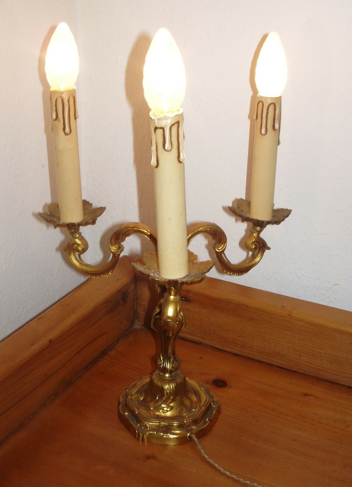 Pair of 3-light bronze Louis XV style table lamps