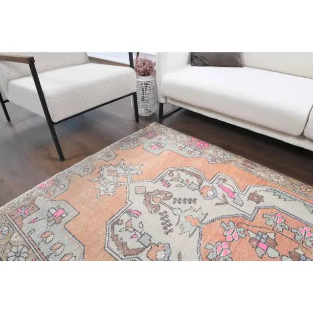1970s Turkish Oushak Handmade Wool Cotton Orange Area Rug 121x220