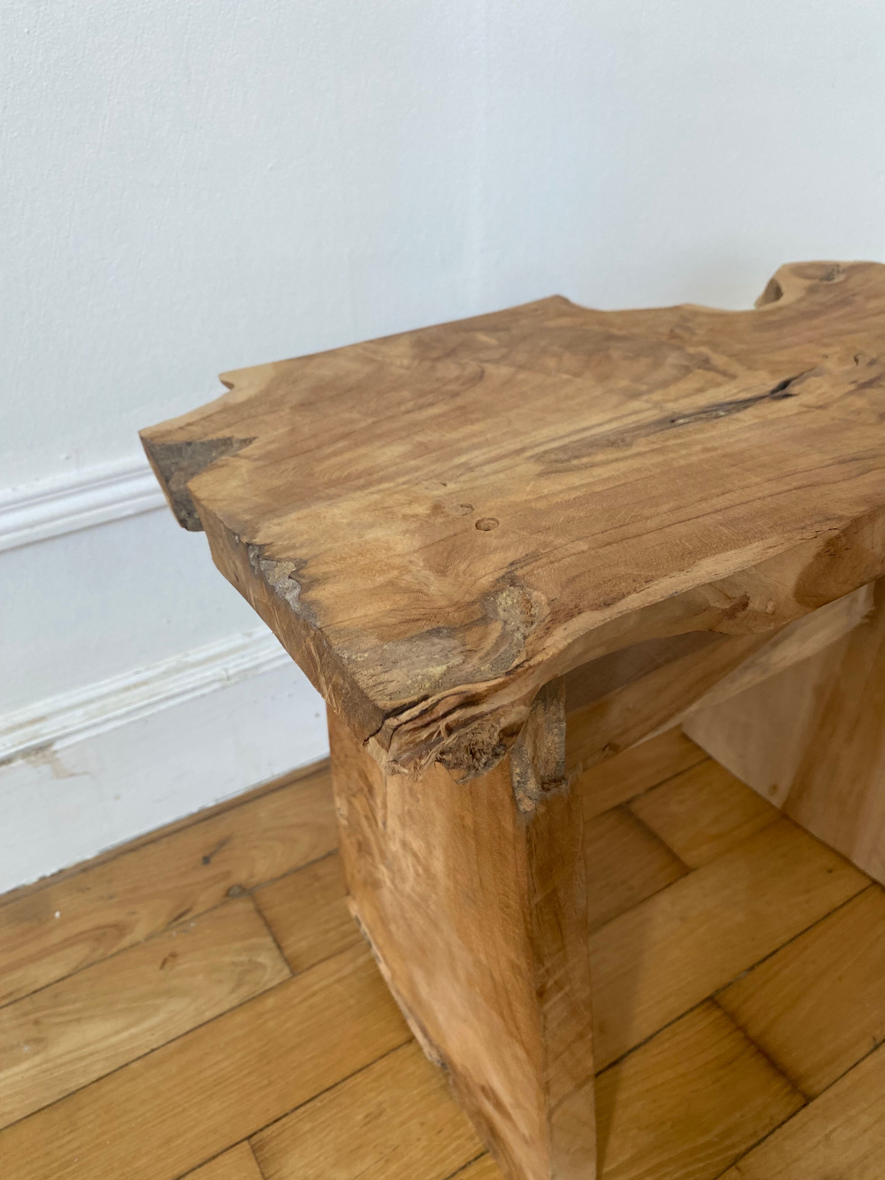 Low stool in raw wood