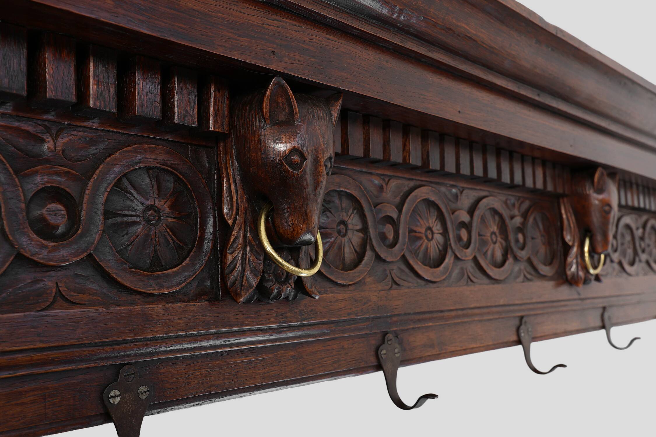 Large 18th Century Gothic solid oak hand carved coat rack, France
