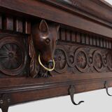 Large 18th Century Gothic solid oak hand carved coat rack, France
