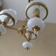 Suspension with 3 brass/opaline lights and its wall light.