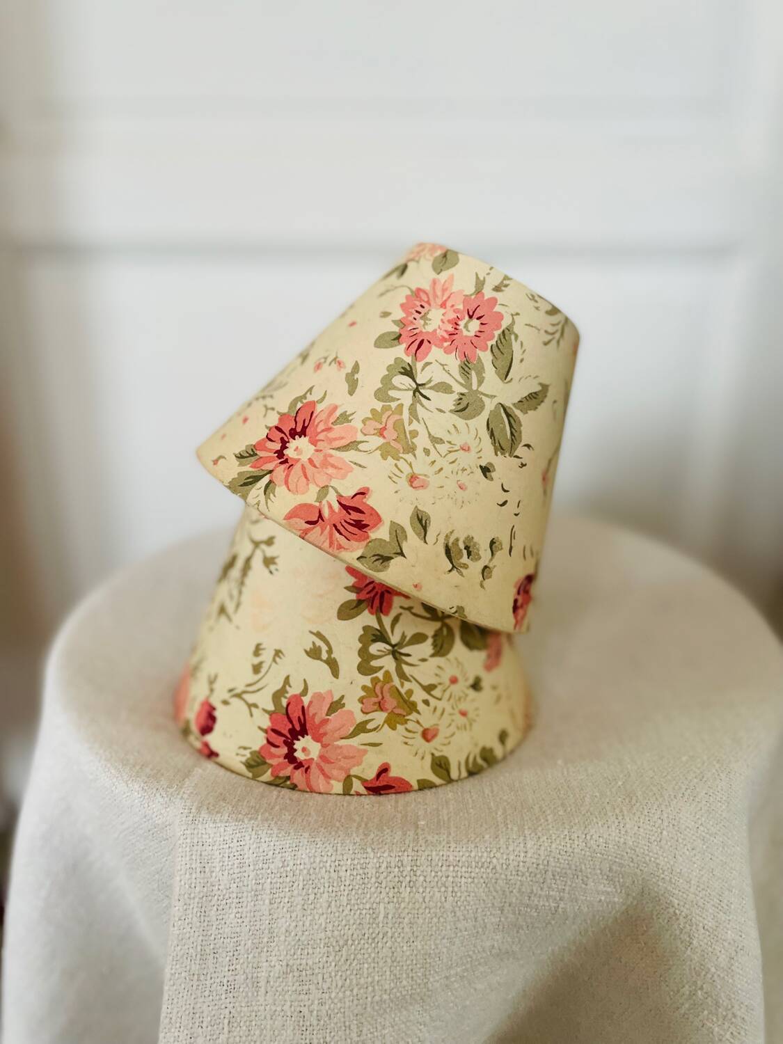 Set of two small vintage flowered lampshades