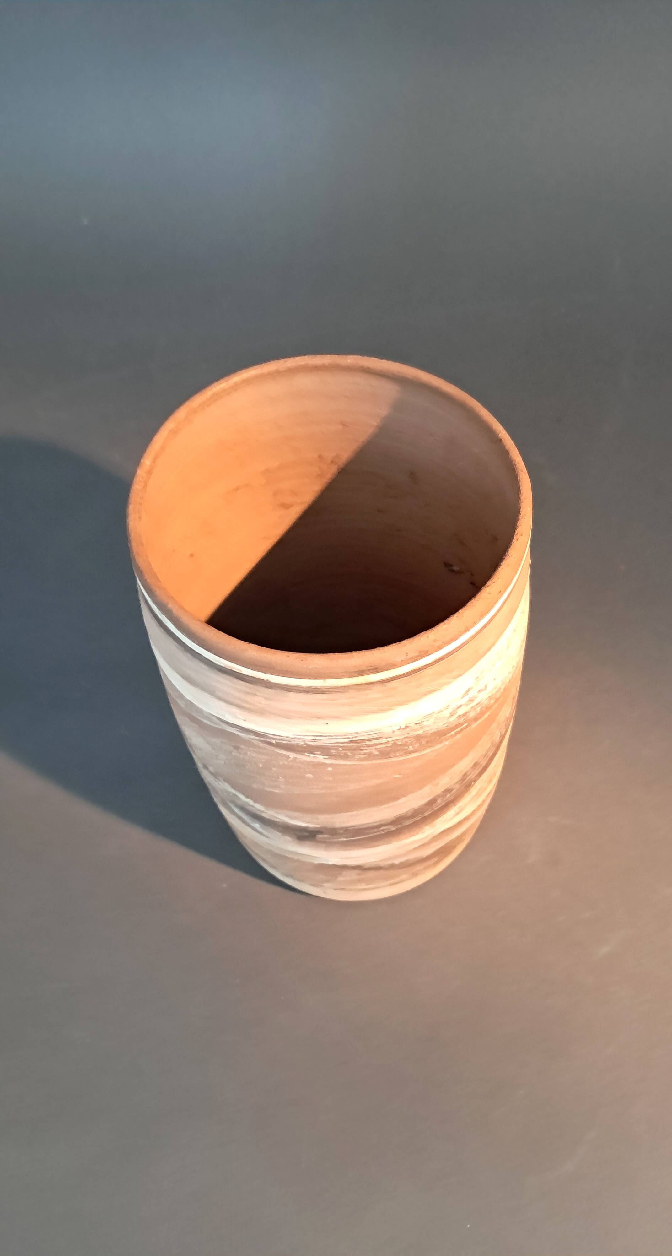 Painted terracotta scroll vase, La Borne circa 1960 by Anne-Marie Sybsema de Bay.