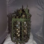 Lantern Cage 3 green lacquered metal lights work neatly from the 70s