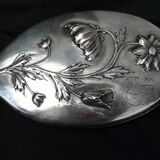 Old hand mirror art new silver poppy decoration minerve monogram