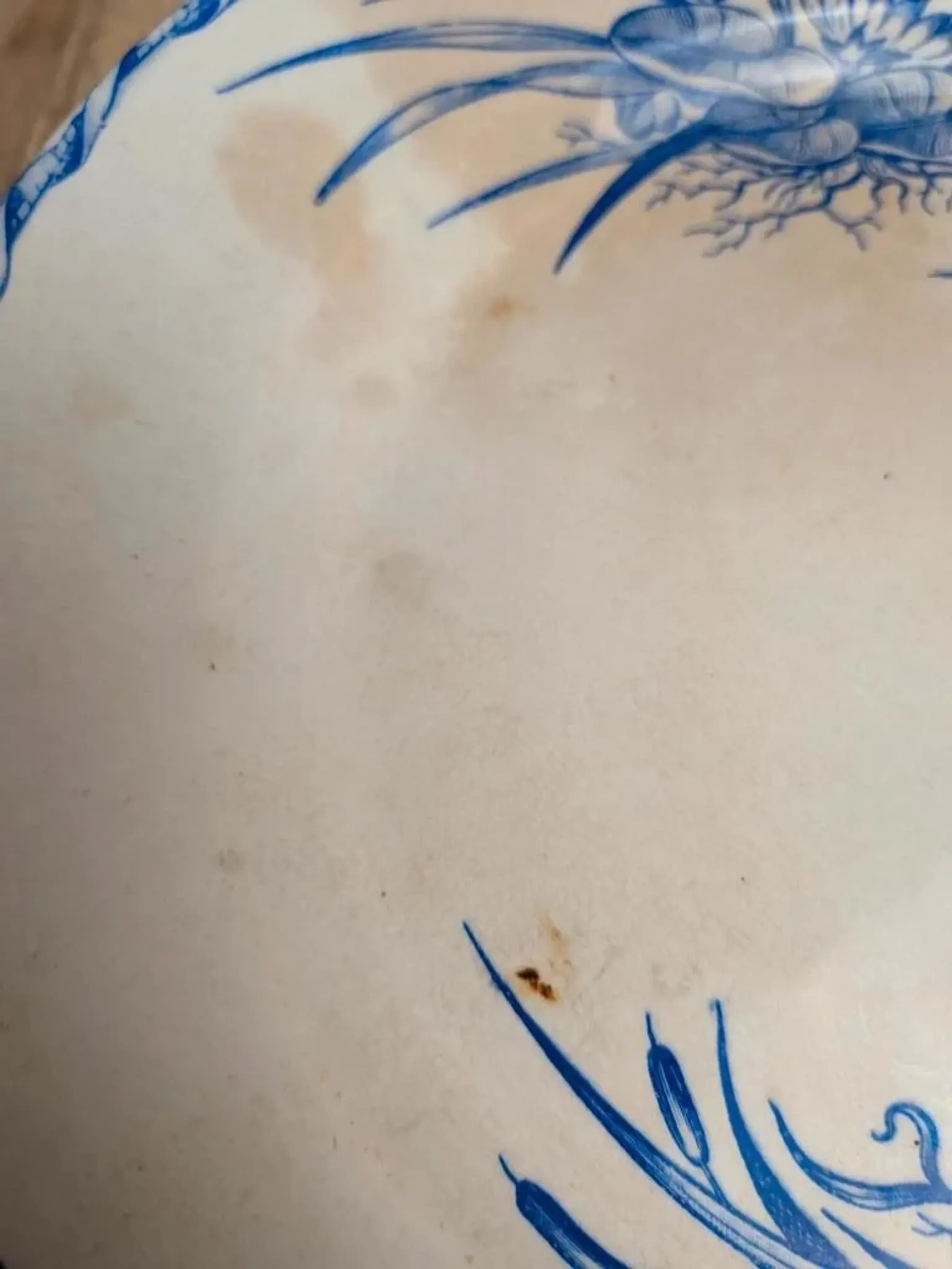 Compotier sur pied bas Terre de fer HB Choisy-le-Roi – Décor oiseaux bleu