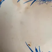 Compotier sur pied bas Terre de fer HB Choisy-le-Roi – Décor oiseaux bleu