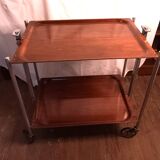 Rolling table, servery, 2 tops in mahogany and aluminum laminate, Textable brand, 50s/60s