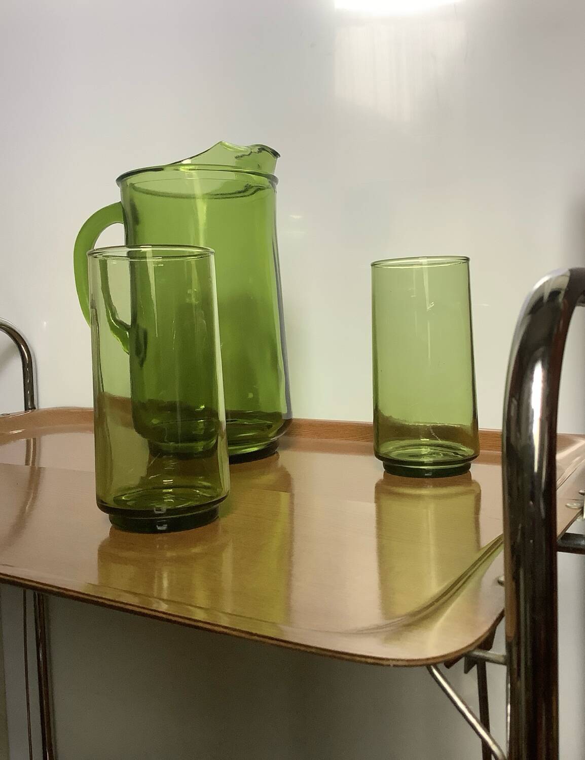 Drinks service (carafe and 6 glasses, Italy) from the 60s/70s