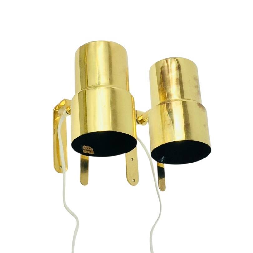 Pair Of Mid Century Scandinavian Brass Wall Lights By H.A. Jakobsson, 1960s