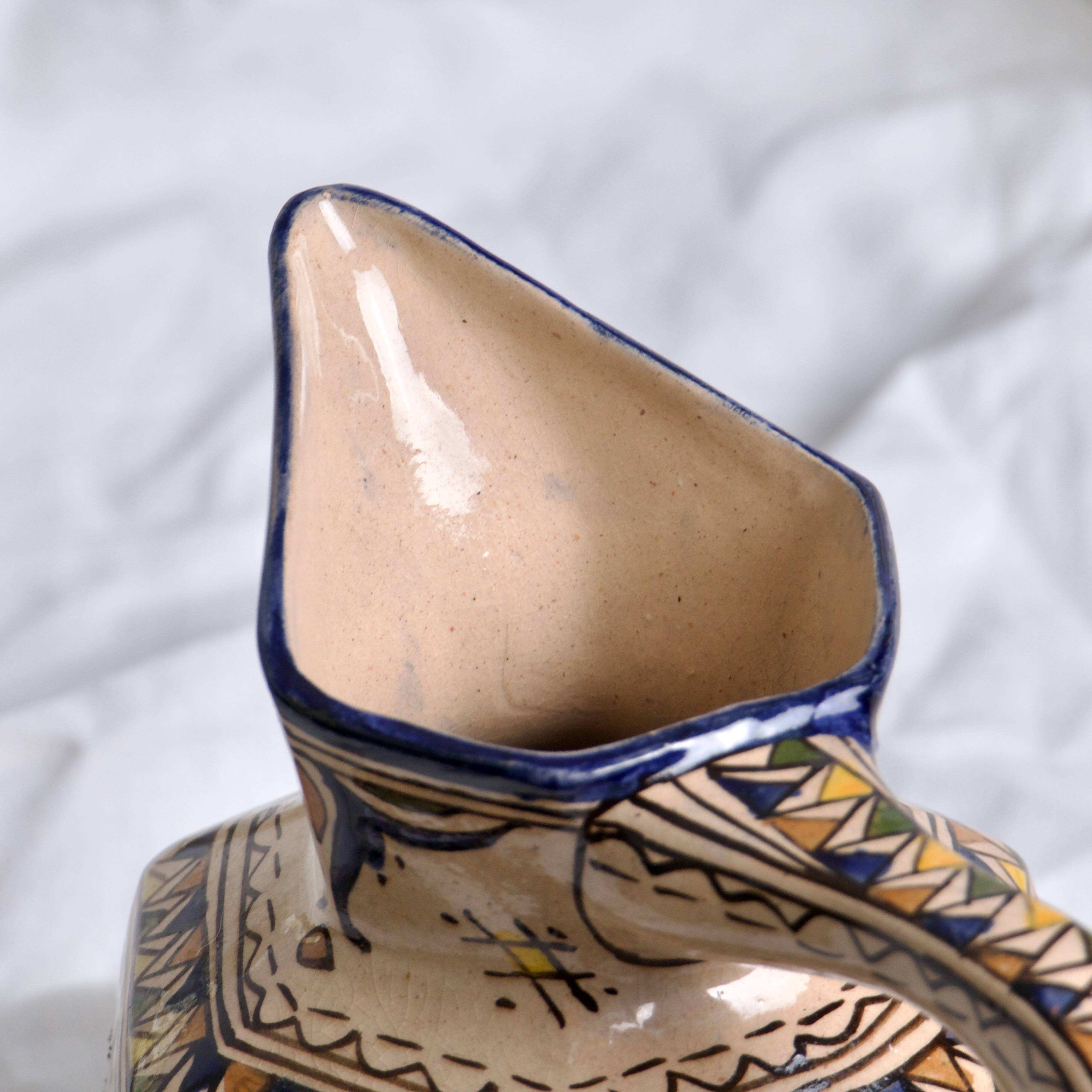 Antique hexagonal carafe in ceramic art from Fes