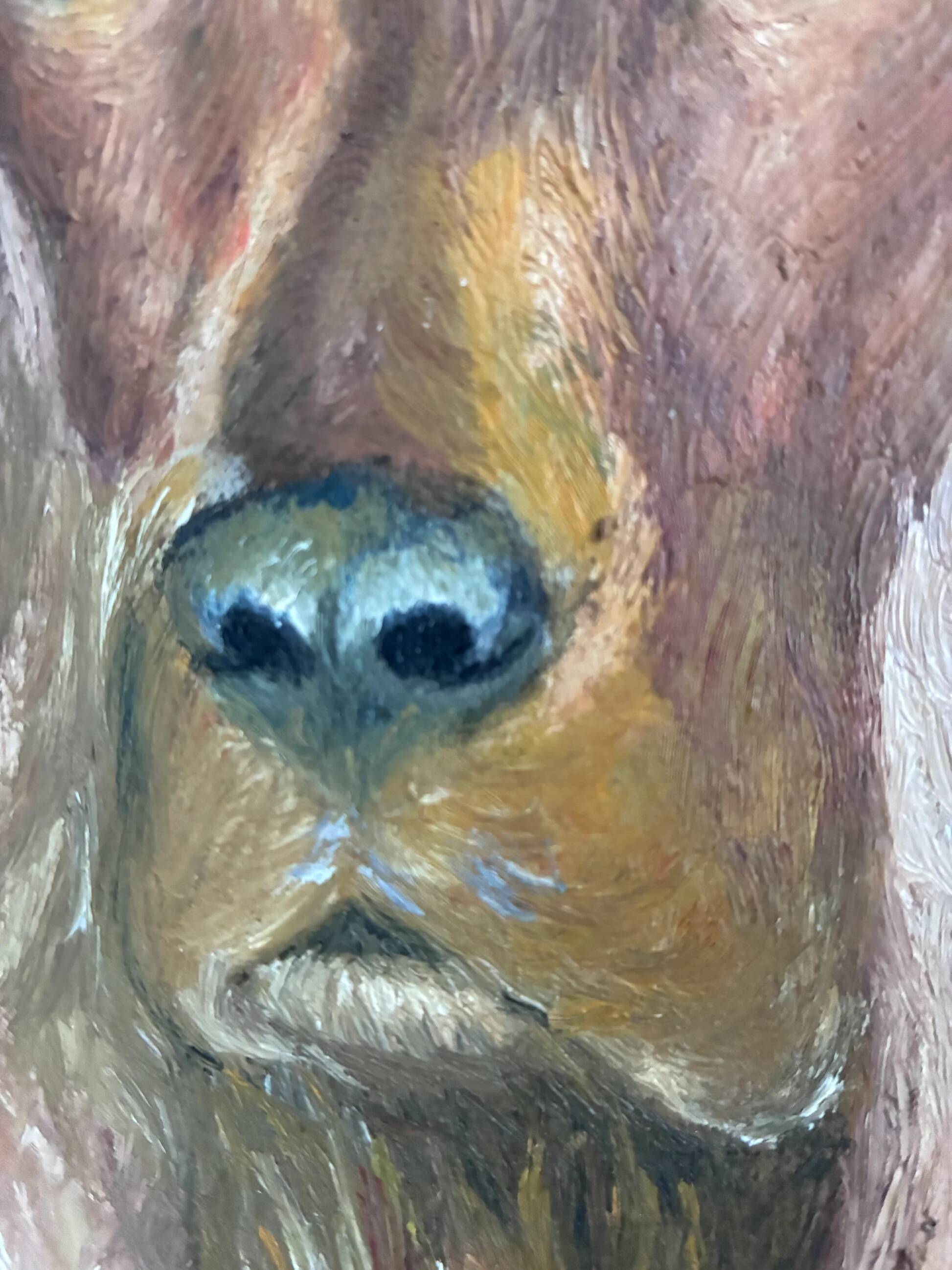 Vintage original dog portrait oil painting, signed animal art