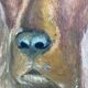 Vintage original dog portrait oil painting, signed animal art