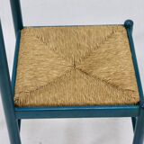 Set of 2 Stained Wood and Rush Dining Chairs 1960s