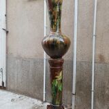 Large ceramic vase on a column, 1.49 meters tall, circa 1900, in its original condition.