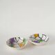 Pair of ceramic ramekins, abstract patterns in yellow, purple and green, Pornic model, 1960.