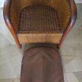 Woven rattan armchair and exotic wood - Colonial style - 1980s