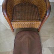 Woven rattan armchair and exotic wood in colonial style, 1980s.