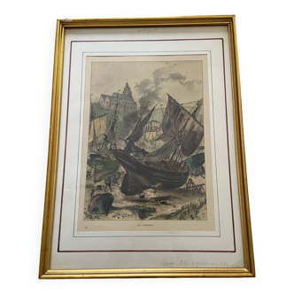 Original lithograph Le Tréport - Robida