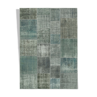 Handmade anatolian overdyed 170 cm x 240 cm grey patchwork carpet